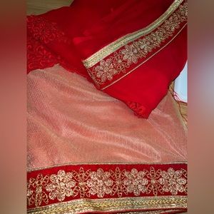 Golden Red Georgette Saree